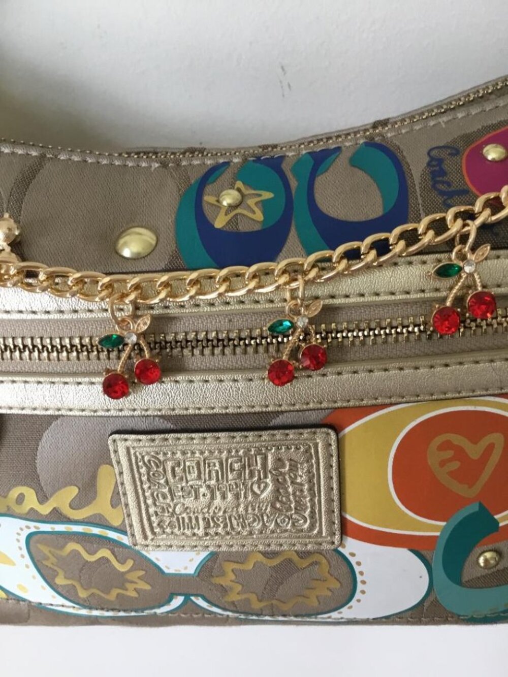 Coach Daisy Poppy Applique Signature Canvas Hobo Bag w/Multicolor Graffiti Art - Picture 5 of 11